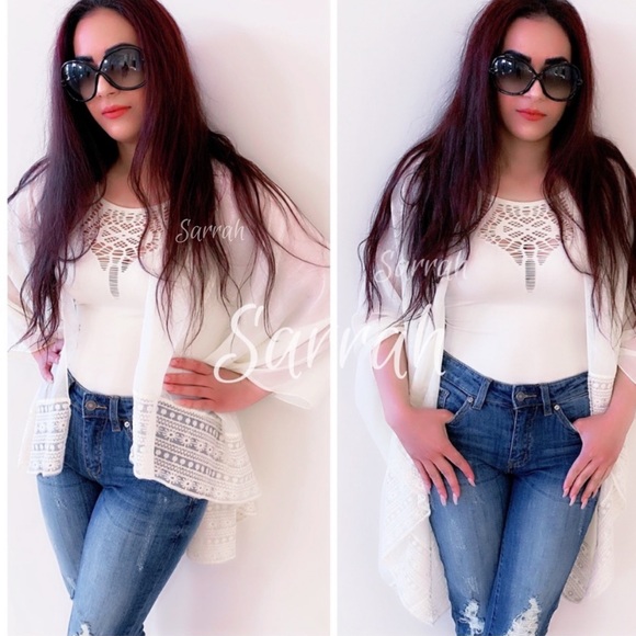 dina aziza Sweaters - Last 1! New Boho Kimono Cardi Wrap wLace Trim
